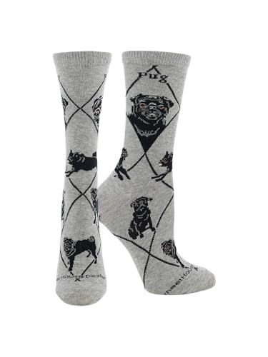 WHD Pug Crew Socks for Women & Men | Gray Medium | 1-Pack