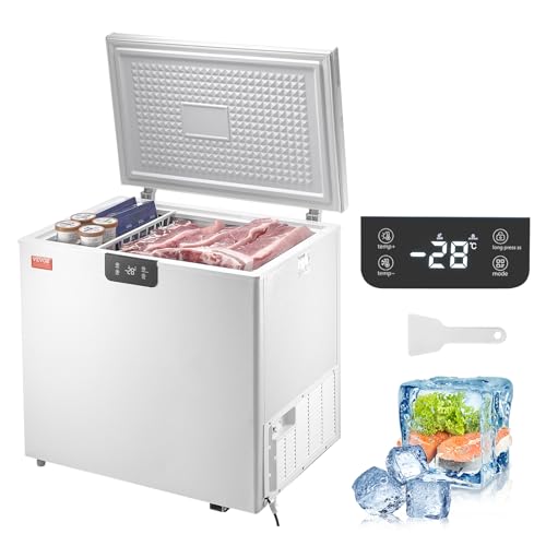 VEVOR Chest Freezer, 7 Cu.ft Compact Deep Freezer, Free Standing Top Open Door Compact Freezers with 2 Removable Baskets & Adjustable Thermostat, Energy Saving & Low Noise, White