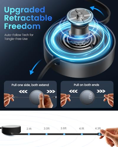 Image of CAFELE 100W Multi Charging Cable, 6-in-1 Retractable USB C /A Cable, 5A Fast Charger Cord for Multiple Devices with Type C /L /Micro Ports for Phone 17 16 15 14 Pro Max, S24 /S23, MBook, Pad (3.6ft)