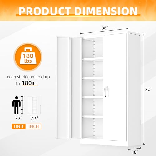 Image of INTERGREAT Metal Storage Cabinet Doors, 72 inch Locking Steel Storage Cabinet with Shelves, Tall Lockable Steel Cabinets for Home Office, Garage(White)