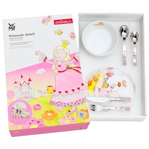 Regalo Grabado - Cubiertos Infantiles Personalizados con Vajilla | Acero Inoxidable 18/10 | Nombre y Fecha Grabados | Apto Lavavajillas | (Princesa Anneli)