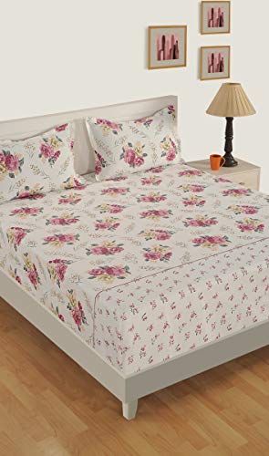 Image of Swayam Mercerized Pure Cotton King Bedsheet with 2 Pillow Covers | 250 TC Soft Breathable Bed Sheet | Floral Printed | Size 108 x 108 inch | Comfortable & Durable for Bedroom - Pink & Beige
