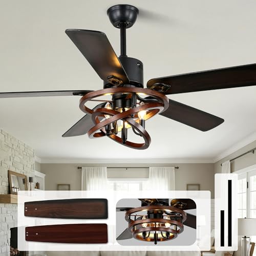 Image of 52 inch Farmhouse Rustic Chandelier Fan with Light