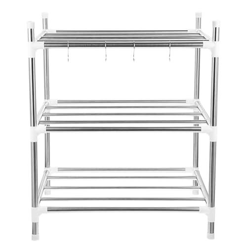 BESTYASH 1Pc Three Layer Stainless Steel Kitchen Storage Rack Space Saving Shelf for Organizing Pots Pans and Dishes for Spaces Apartments and Campers