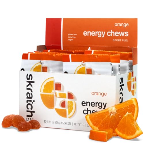Image of Skratch Labs Energy Chews | Gummies for Running, Cycling & Endurance Quick Carbs for Athletes, Easy to Digest, Real Fruit | Gel Alternative for Long Runs & Rides | Orange 10 Pack | Gluten Free, Vegan