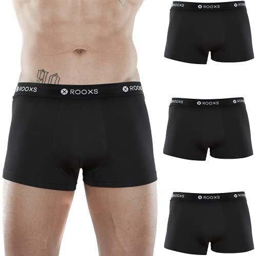 Rooxs Boxershorts Herren Schwarz (3er Pack) Unterhosen Männer Enge Unterwäsche Retroshorts Herren Slip Baumwolle (Schwarz, XXL) Cover