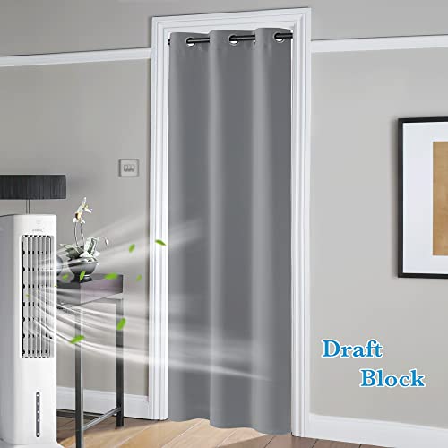 Image of RYB HOME Blackout Curtains Thermal Insulating Privacy Temporary Door Curtains for Bedroom Closet Doorway Accordion Door Interior Living Room Kids Nursery Dining, Wide 60 x Long 90 inch, Light Grey