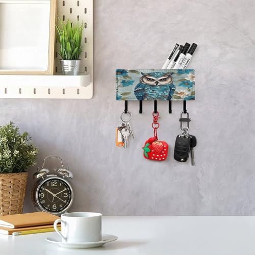 Estante de pared de granja turquesa con bandeja y cinco ganchos 8