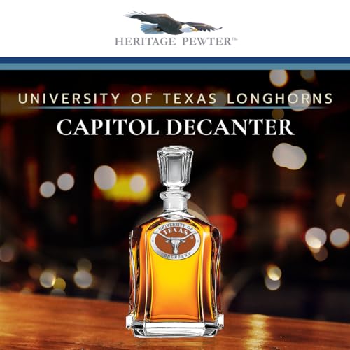 Image of University of Texas Longhorns Capitol Decanter with Enamel | 24 OZ Liquor Pourer | Expertly Crafted Pewter Glass