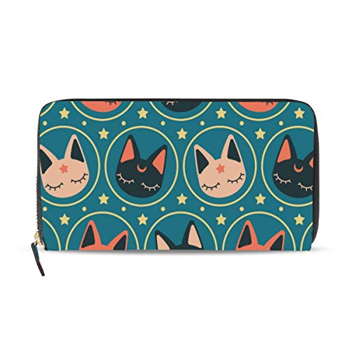 Preisvergleich Produktbild GIGIJY Geldbörse mit süßem Katzenmotiv, mehrere Kreditkartenfächer, Ledertasche mit Reißverschluss