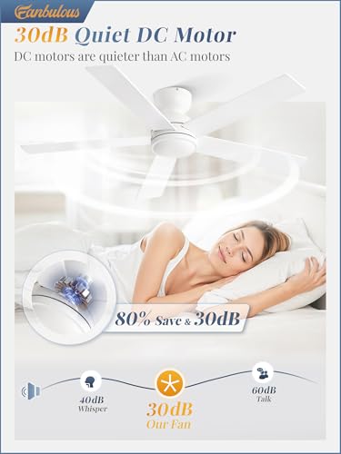 Image of Fanbulous 48 Inch White Ceiling Fan no light, Flush Mount Low Profile