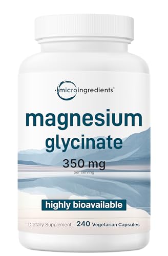 Micro Ingredients Magnesium Glycinate 350mg Per Serving 240 Veggie Capsules | Potent Elemental Form 100% Chelated Highly Bioavailable | Healthy Muscle Bones & Mood Support Supplement | Non-GMO