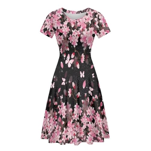 Image of AFPANQZ Womens Casual Summer Lightweight Vintage Dress Short Sleeve Midi Dress Knee-Long Luxury Formal Dress