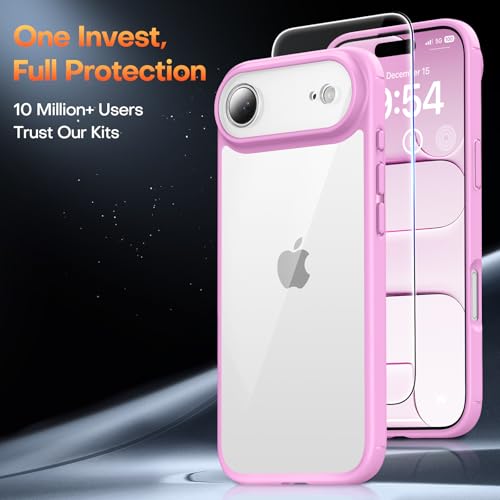 Image of TAURI for iPhone Air Case, with Screen Protector, Pink | Full Camera Protection, Anti-Yellowing Military-Grade Protection Shockproof Slim Phone Case for iPhone 17 Air