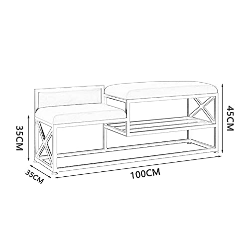 Banc à chaussures d'entrée en métal avec étagère de rangement et double siège confortable - 4