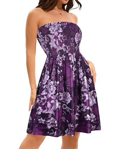 Image of elescat Summer Dresses for Women 2026 Strapless Casual Beach Cover Ups Tube Top Sundress