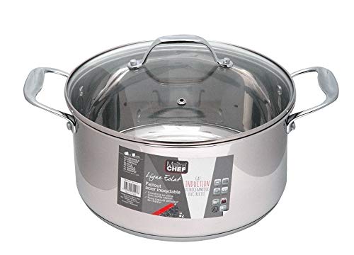 Faitout en Inox avec Couvercle en Verre, 5 L Capacité, 24cm Diamètre