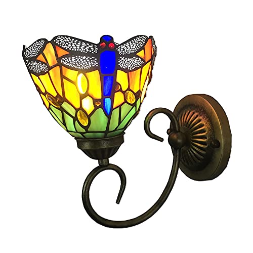 Image of Wall Sconce Bedside Wall Mount Lamp 1-Light Dragonfly Stained Glass Shade Wall Light for Bedroom Hallway Stairway Balcony
