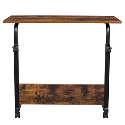 Binrrio Sofa Side Table Desk With Wheels, Tray Table Portable Side Table For Bed, Table Laptop Cart, Height Adjustable Coffee Snack Table For Living Room, Bedroom, The Study, 31.5" L X 16" W, Brown #TOP6