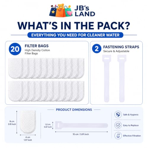Image of Universal Faucet Water Filter Cotton Bags, 40 Pack + 4 Securing Straps