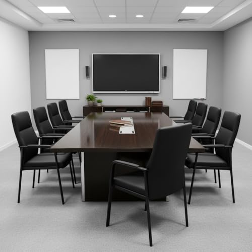 Image of Leather Office Guest Chair, Guest Conference Room Chair, 600 LBS Capacity High Back Reception Chair with Padded Armrests, No Wheels, Black - 2 Pack