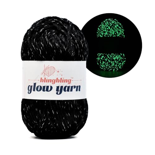 BulingBuling Glow in The Dark Yarn - 100g/3.5oz DK #3 Light Weight Beginner-Friendly Crochet & Knitting Supplies (Black 1 Pack)