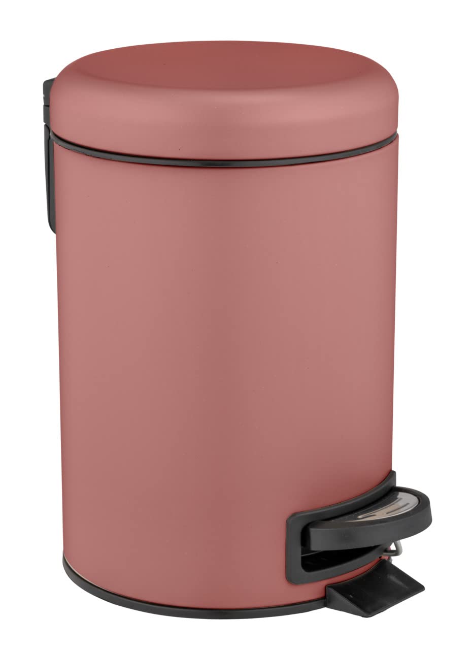 WENKO Treteimer Leman, 3 Liter, mit herausnehmbarem Einsatz, aus lackiertem Stahl, 17 x 25 x 22,5 cm, Altrosa
