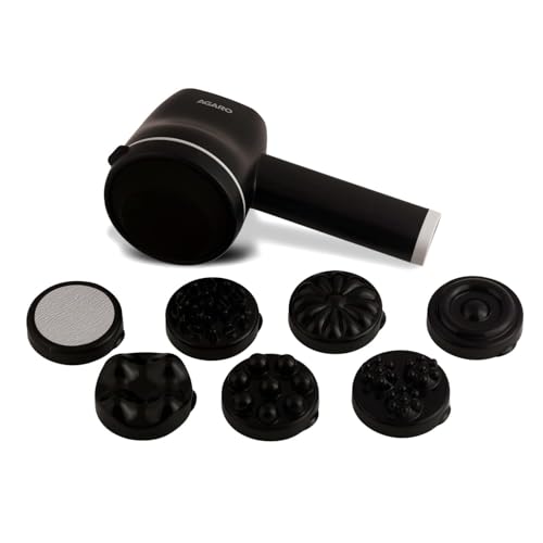 Image of AGARO Alpha Handheld Deep Tissue Wireless & Rechargeable Body Massager, Interchangeable 8 Heads, Mesh Cover, 5 Modes 6 Speed Settings, for Pain Relief, Muscle Relaxation, Back, Arms, Foot, Black