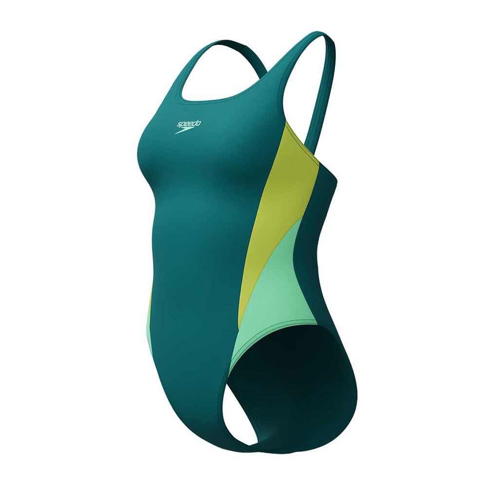 Speedo Women's Colourblock 2.0 Swimsuit Swimming Costume Green Size 40" Approx UK 16