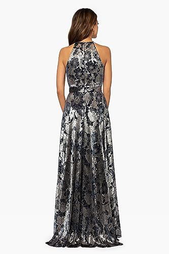 Betsy & Adam Women's High-Low, Sleeveless, V-Neck, with Draped Ruffle Detail and Fitted Silhouette2