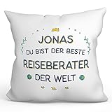 Mugffins Personalisierte Kissen mit Füllung mit Spruch für REISEBERATER Mann - Auf Deutsch - Beste der Welt - 40 x 40 cm - Individuell Anpassbar Geschenk fue Mitarbeiter
