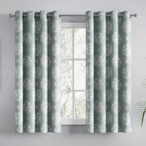 Image of haus & kinder Digital Printed Cotton Window Curtain 5 Feet Long Pack of 2 Window Curtains, 5 Feet Curtain for Window (Whispering Songbird, Teal 130x152 CM)