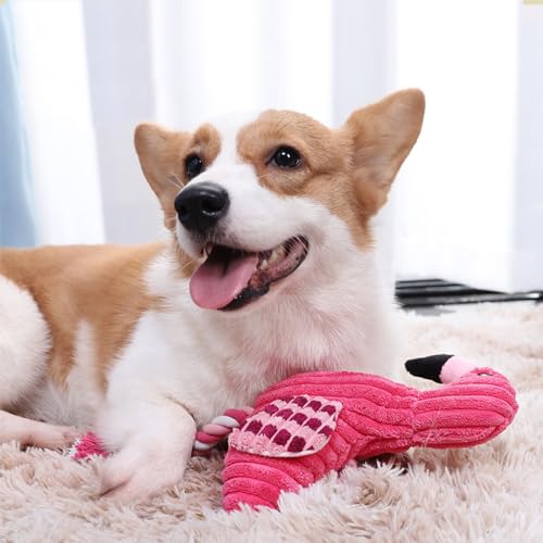 Quietschendes Hundespielzeug für Kleine bis Mittelgroße Hunde,Flamingo Förmiges Plüschspielzeug,Weiches Interaktives Welpenspielzeug,Haustier Kauspielzeug Geschenk für Hund Katze Zähne Putzen