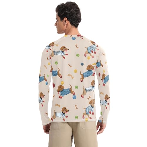 Mens UV Protection Shirts Rash Guard Long Sleeve UPF 50+ Sausage Dog Ball Quick Dry S2