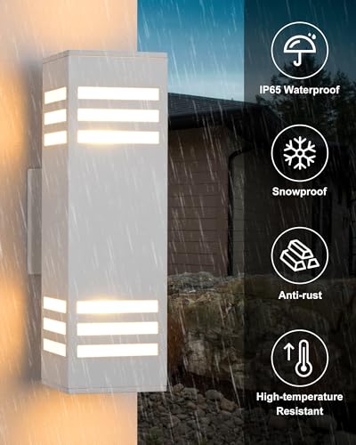 Image of Housen Solutions Dusk to Dawn Outdoor Lighting, IP65 Waterproof Exterior Light Fixtures, 2 Pack Sensor Porch Light Outdoor Wall Sconce for House Garage, Matte White Aluminum