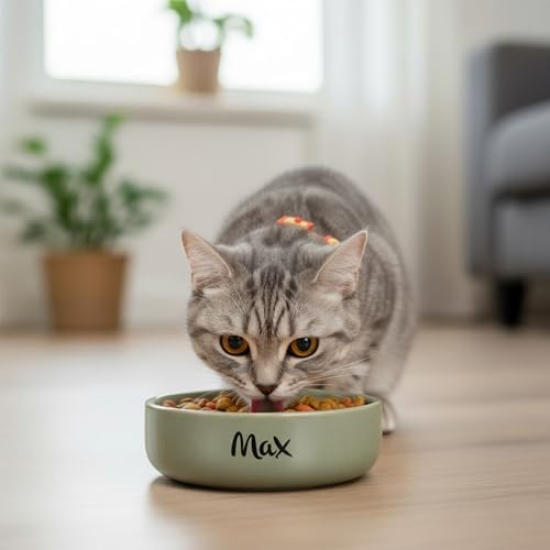 Personalisierbarer Keramik-Futter- & Wassernapf 750 ml (M) Grün – schwer & rutscharm – spülmaschinengeeignet & hygienisch – für mittelgroße Hunde & große Katzen – personalisiert mit Namen – Petslino