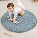 Comfy Cubs Round Kids Play Mat -Small 36 inches Soft Quilted Baby Floor Mat with Non-Slip Bottom - Plush Design for Toddlers' Playtime - Comfortable and Durable - Pacific Blue