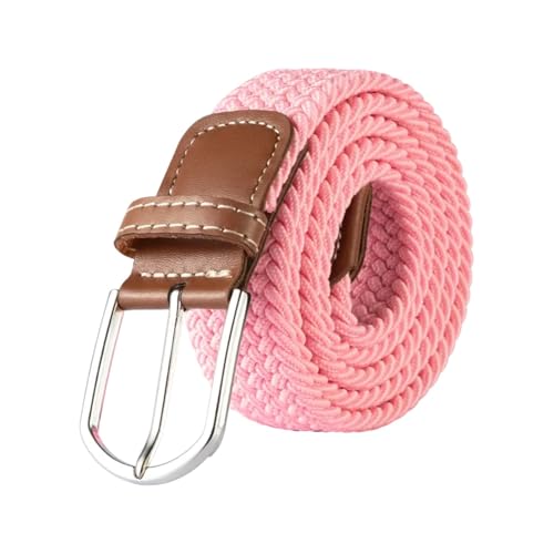 Decorative Belt 2.5cmx100cm /3.3cmx107cm Unisex Belt Casual Knitted Pin Buckle Belt Woven Canvas Elastic Braided Stretch Belts For Women for Country Concert Outfit(3.3cmX107cm,Pink)