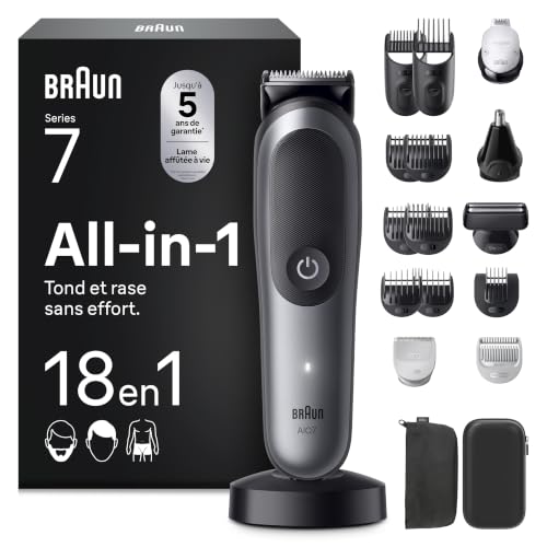 Braun Tondeuse Electrique Tout-En-Un Pour Hommes Series 7 AIO7585, Gris, Kit 18-En-1 Avec Lame ProBlade Et 8 Sabots, Coffret De Rasage Avec Accessoires,...