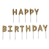 Willcan Gold color happy birthday candles,13 molded letter party time special day funny candles make a wish candles for adults and Kids brand