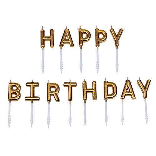 Willcan Gold Color Happy Birthday Candles Cake Toppers,13 Molded Letter Candles for Party time Wedding and Memories Day Decoration and Celebration for Adults and Kids.