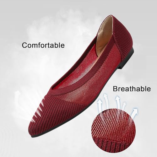 Womens-Flats-Shoes-Pointed-Toe-Knit-Ballet-Comfortable-Dressy-Mesh-Flat
