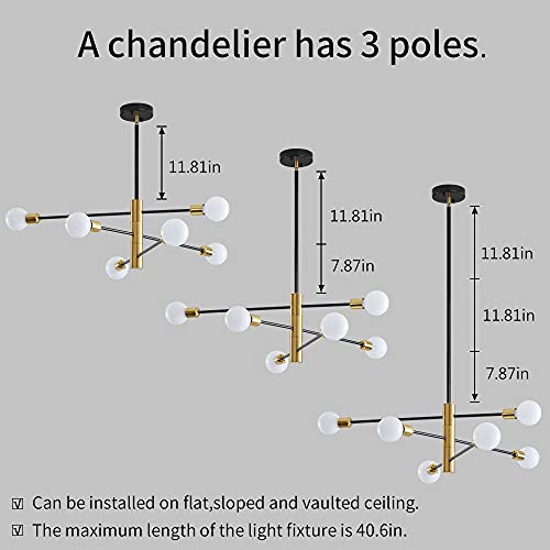 Deyidn Sputnik Chandelier Mid Century Modern Industrial E26 Pendant Lighting Chandeliers Ceiling Light Fixture Black And Gold Light For Living Room,Kitchen,Bedroom,Dining Room And Farmhouse #TOP4