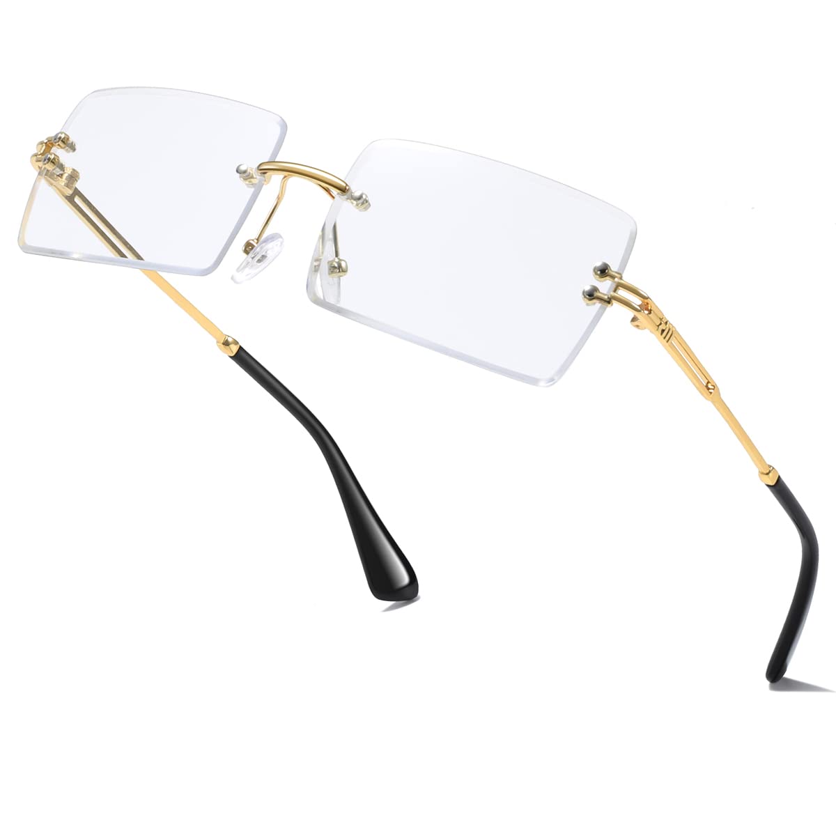 aisswzber Fashion Rimless Rectangle Sunglasses for Women Men Square Glasses Ultralight UV400 Eyewear Unisex 9031