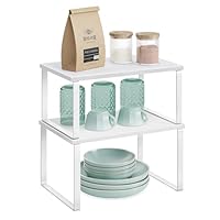 SONGMICS Spice Rack, Set of 2 Cupboard Shelf Organisers, Expandable Kitchen Shelf Organiser, Stackable Spice Holder, Metal and Engineered Wood, Cloud White and Snow White KCS02W01