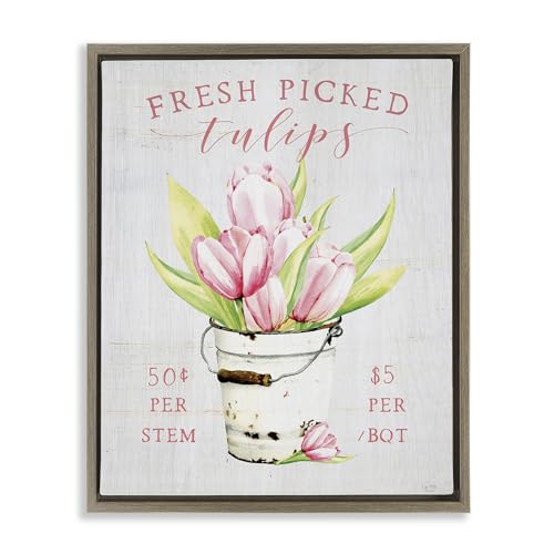 Stupell Industries 'Antique Fresh Picked Tulips'�A�t���[�e�B���O�t���[���L�����o�X�A�[�g�A�u���E���A25×31�C���`�A�|���₷�����A�č����ALux + Me Designs