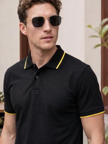 Image of Veirdo Pure Cotton Half Sleeves Regular Fit Plain Solid Classic Polo Colored Collar T-Shirt for Men (Colors: Olive, Maroon, Navy, Black, Green & Orange)