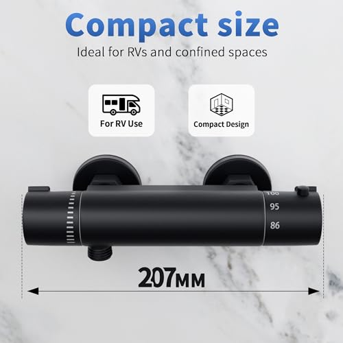 Image of FUGO Black Thermostatic RV Shower Valve,RV Shower Faucet,4 Inch RV Shower Faucet Valve Thermostatic,Solid Brass, Black