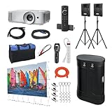 QuikScreen Complete Theater System Projection Screen with HD Projector, Sound System, Streaming Device w/WiFi, Lockable Storage Cabinet (BT-400)