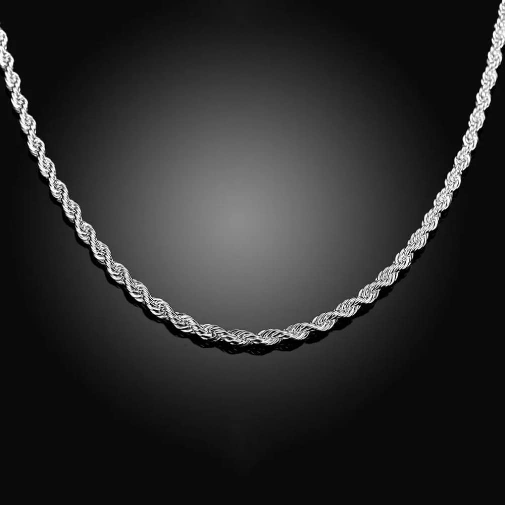 Silver 4mm Zircon Necklace for Men and Women - 16-30 cm